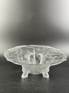 Heisey Glass Arctic Clear Etched Dolphin Koi fish footed Compote Bowl RARE!
